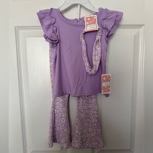 NWTS BTWEEN Baby Girls Lavender Top and Floral Pants Set w/headband Sz 24 mos
